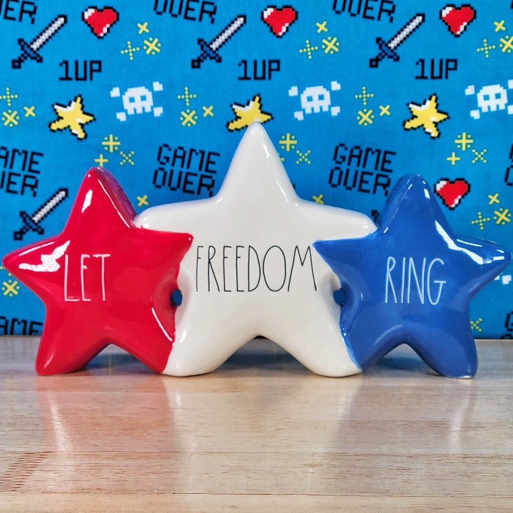 SOLD OUT - Rae Dunn Let Freedom Ring Ceramic Stars 4th of July Holiday Piece